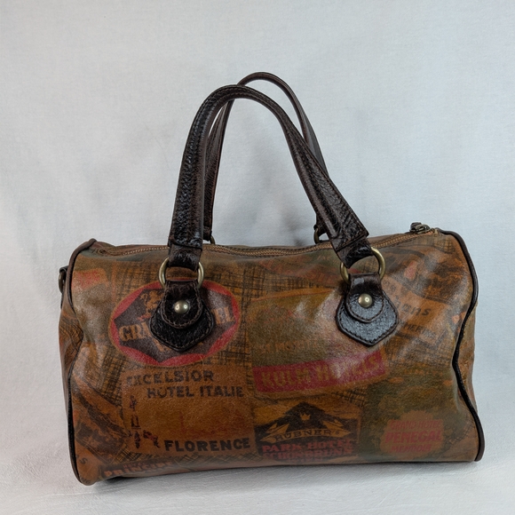 Maurizio Taiuti Vintage Italian Leather Hotel Label Bowler Bag Barrel Satchel - Picture 6 of 16